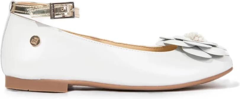 ANDANINES Ballerina's met gespbandje en bloe -applicatie Wit