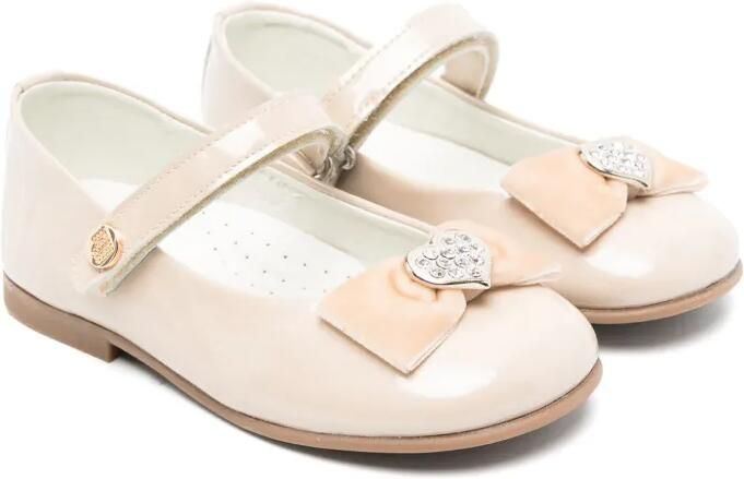 ANDANINES Leren ballerina's met strikdetail Beige