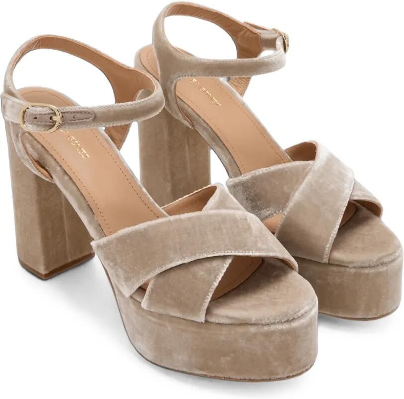 Andrea Gomez Bella fluwelen sandalen met plateauzool Beige - Foto 2
