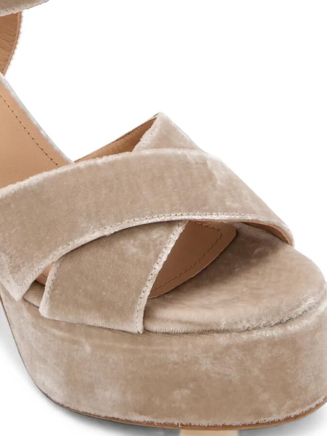 Andrea Gomez Bella fluwelen sandalen met plateauzool Beige - Foto 3