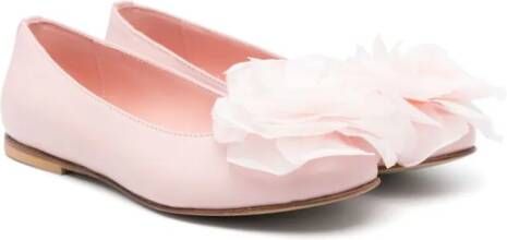 Andrea Montelpare Leren ballerina's met bloemapplicatie Roze