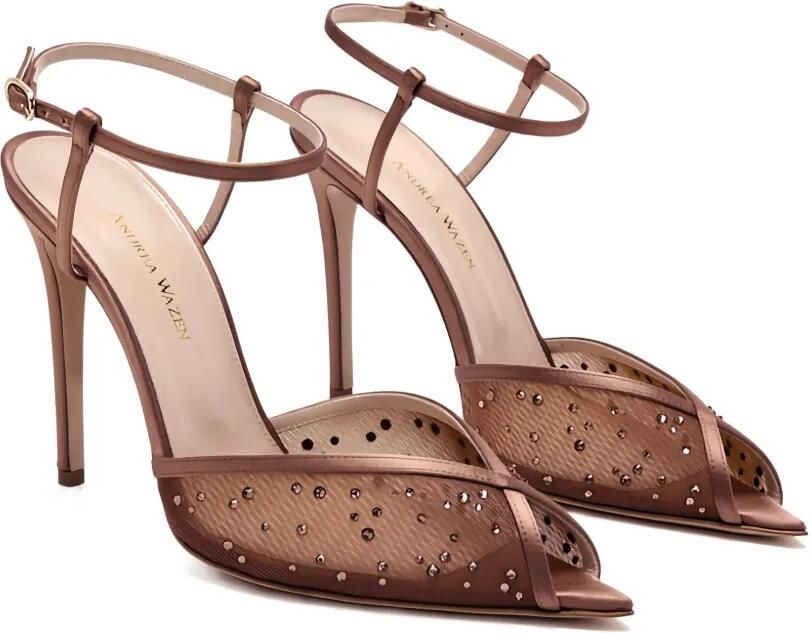 Andrea Wazen 105 mm Katy sandalen verfraaid met kristallen Beige - Foto 3