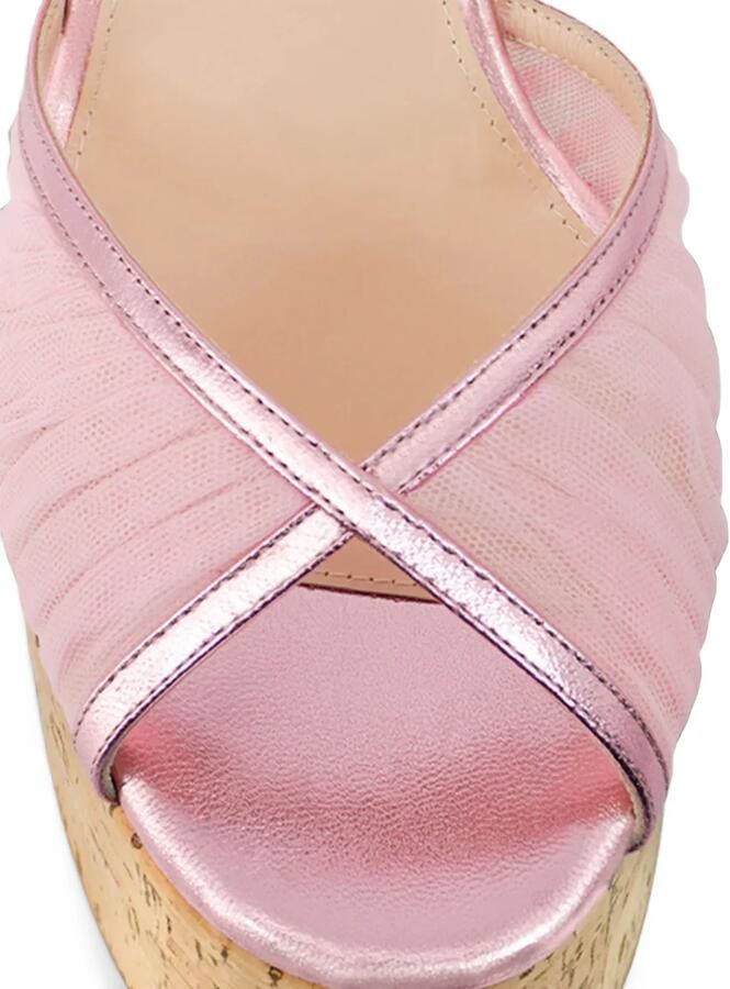 Andrea Wazen 150 mm Bardot sandalen met sleehak van kurk Roze