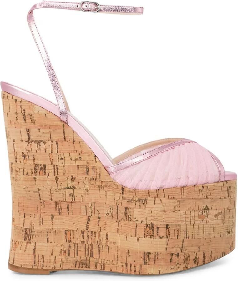 Andrea Wazen 150 mm Bardot sandalen met sleehak van kurk Roze - Foto 2