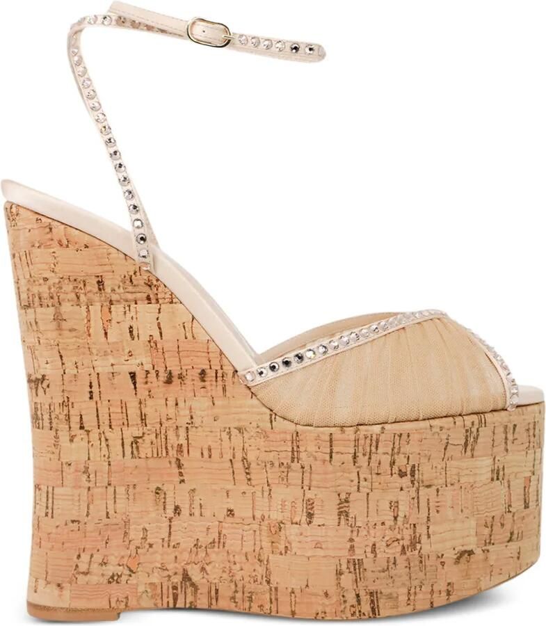Andrea Wazen 150 mm Bardot sandalen verfraaid met kristallen Beige