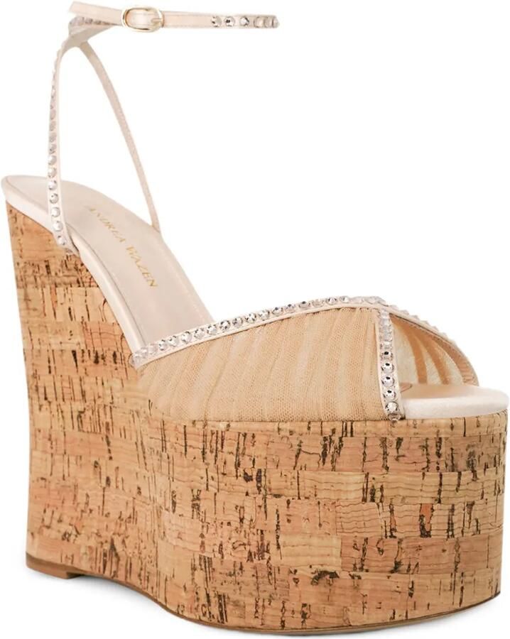 Andrea Wazen 150 mm Bardot sandalen verfraaid met kristallen Beige - Foto 2