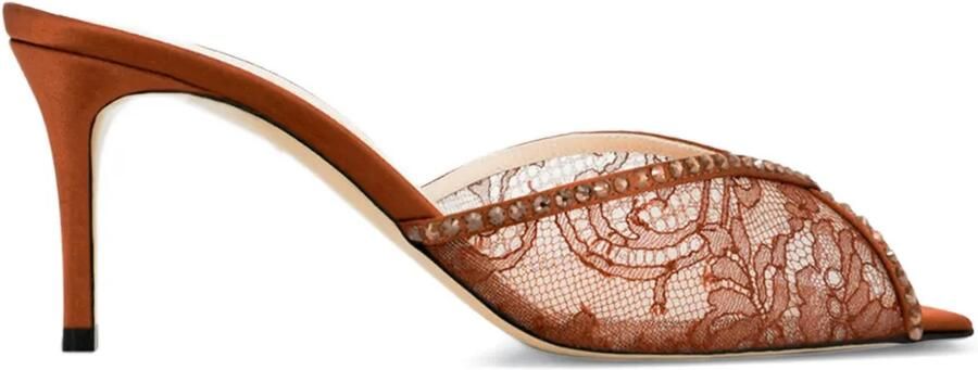 Andrea Wazen Katy 105mm sandalen verfraaid met kant Bruin