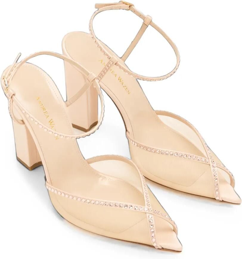 Andrea Wazen Katy mesh sandalen verfraaid met kristallen Beige