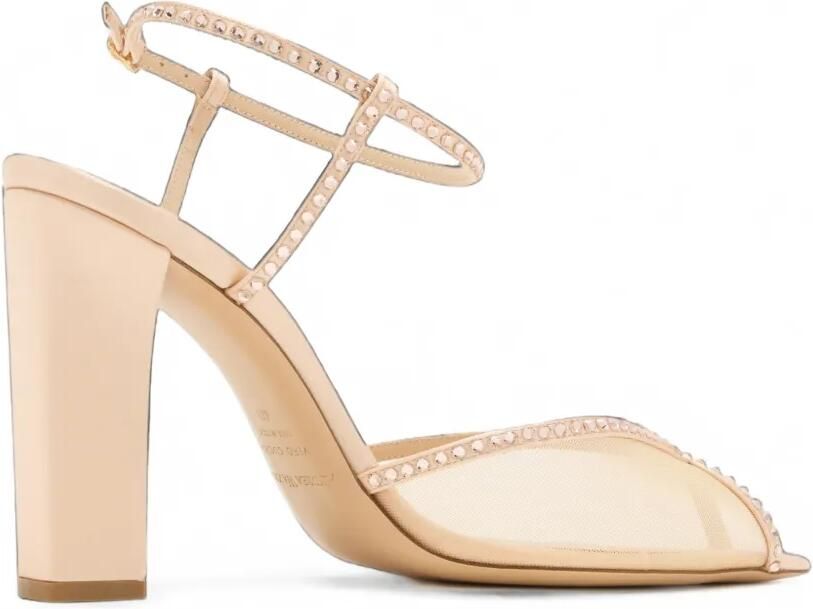 Andrea Wazen Katy mesh sandalen verfraaid met kristallen Beige - Foto 3