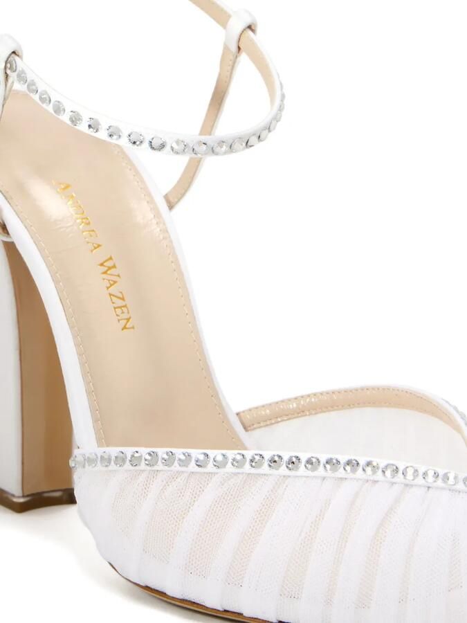Andrea Wazen Katy sandalen met blokhak van stras Wit - Foto 2