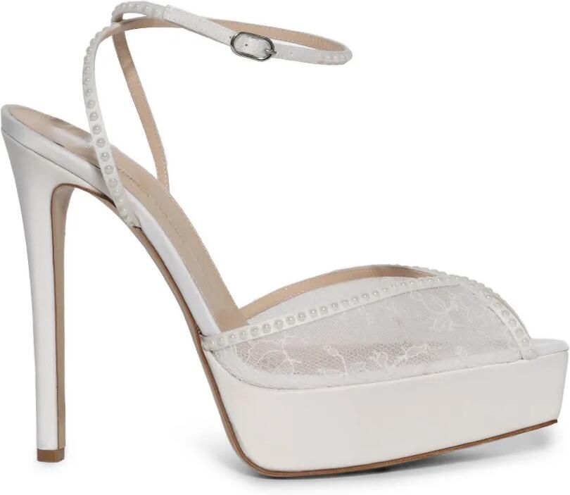 Andrea Wazen Katy sandalen met plateauzool en kant Wit