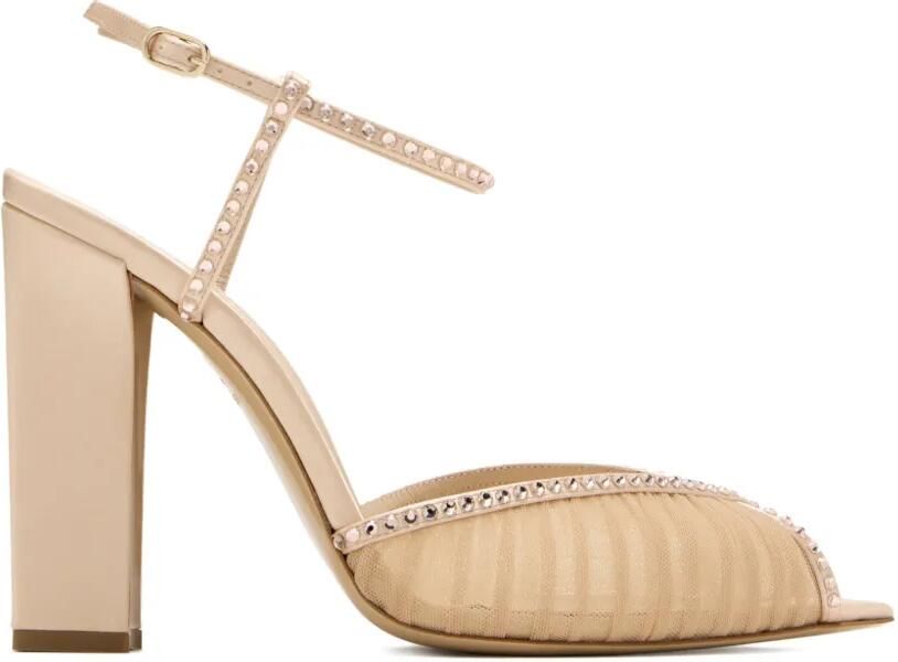 Andrea Wazen Katy verfraaide sandalen met blokhak Beige