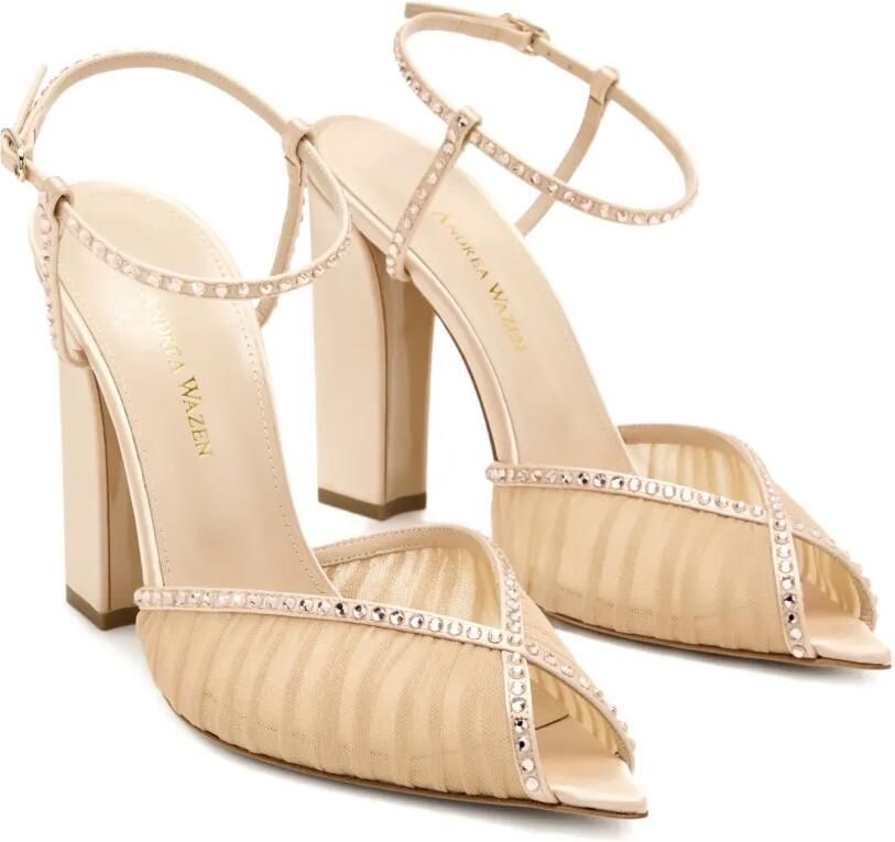 Andrea Wazen Katy verfraaide sandalen met blokhak Beige - Foto 2
