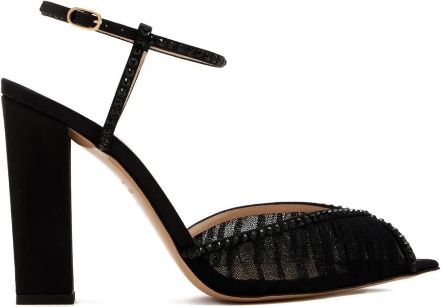 Andrea Wazen Katy verfraaide sandalen met blokhak Zwart