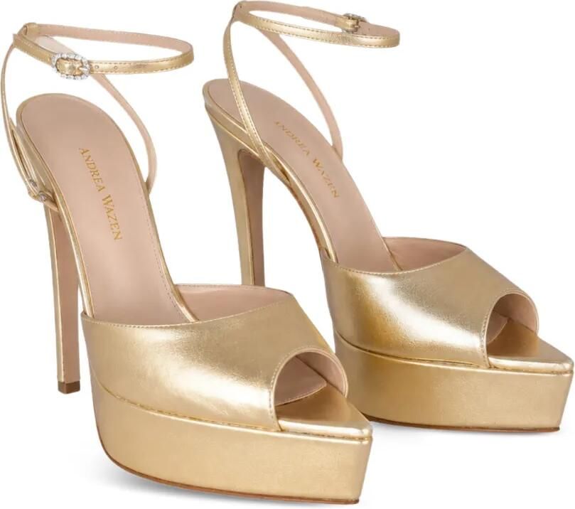 Andrea Wazen Loulou metallic sandalen met plateauzool Goud - Foto 4