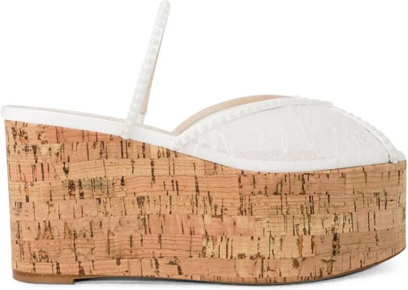 Andrea Wazen Paloma sandalen met sleehak en kant Wit