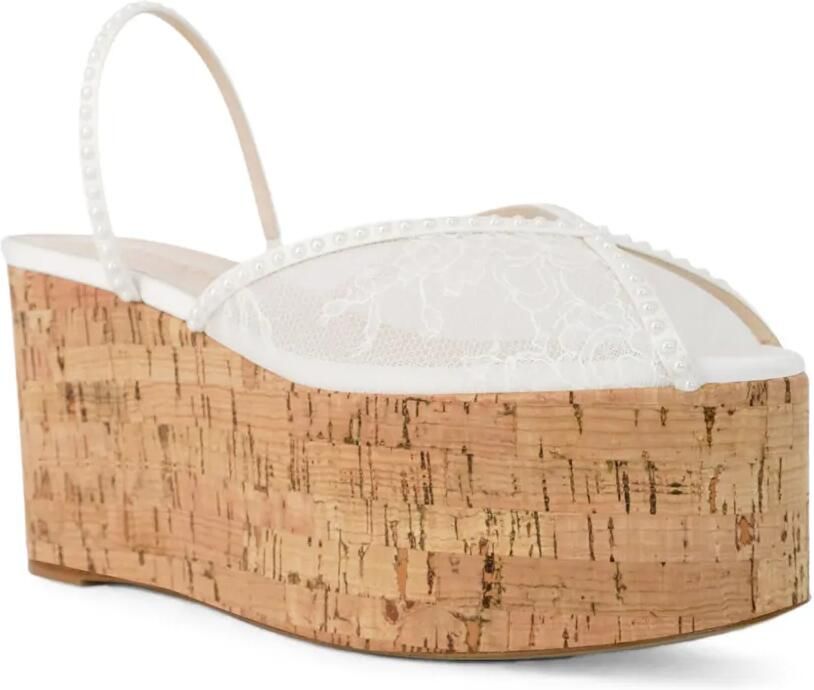 Andrea Wazen Paloma sandalen met sleehak en kant Wit - Foto 4