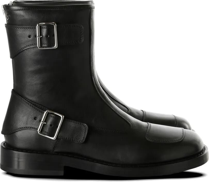 Ann Demeulemeester Leren laarzen met gespband Zwart