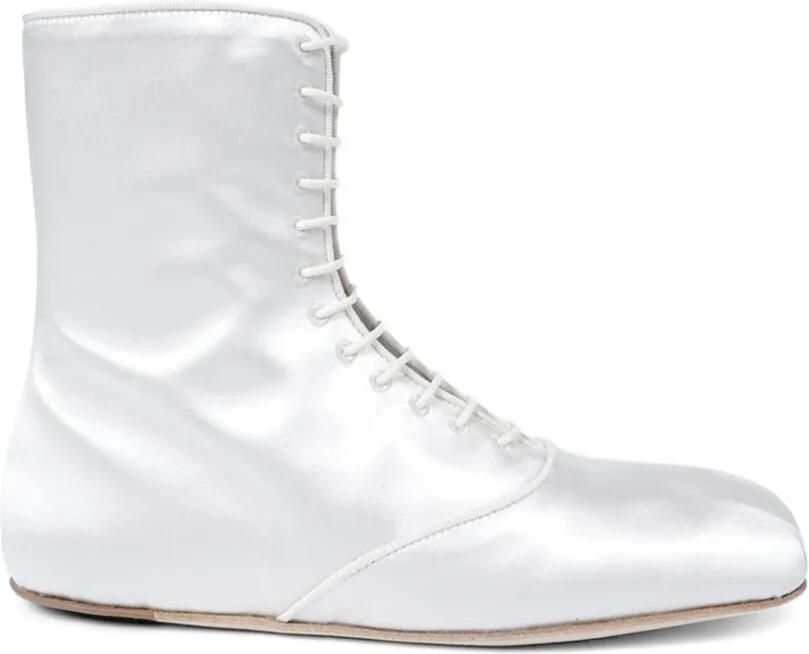 Ann Demeulemeester Monil satijnen veterlaarzen Beige