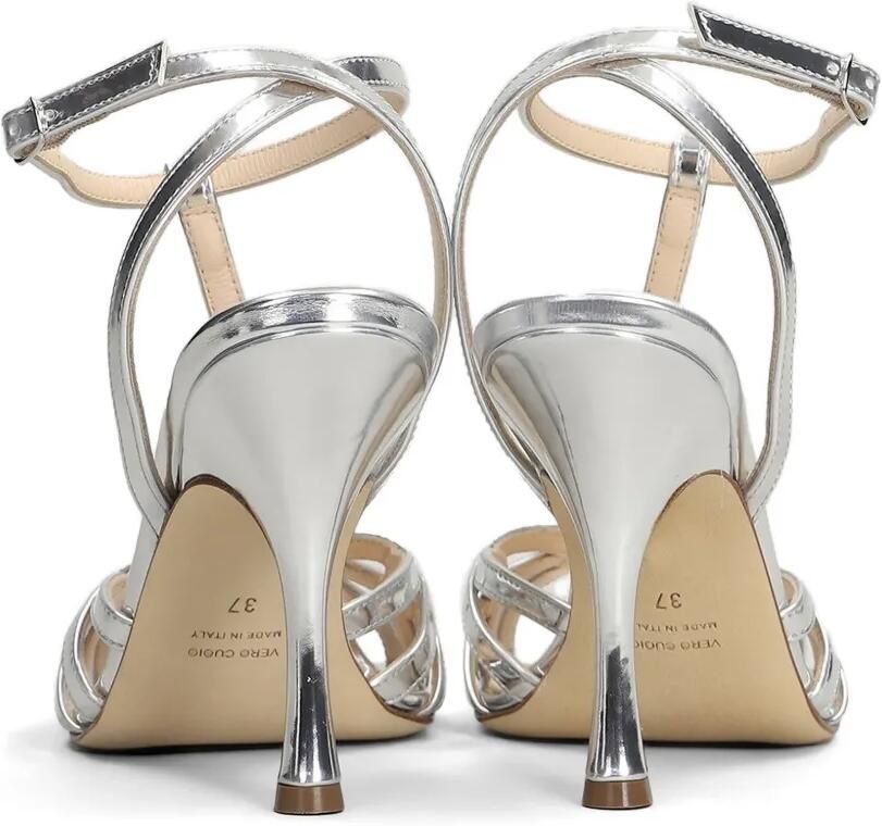 Anna F. Sandalen met metallic afwerking en T-bandje Zilver