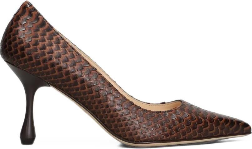 Anna F. Pumps met puntige neus en slangen-effect Bruin