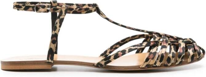 Anna F. leopard-print satin sandals Beige