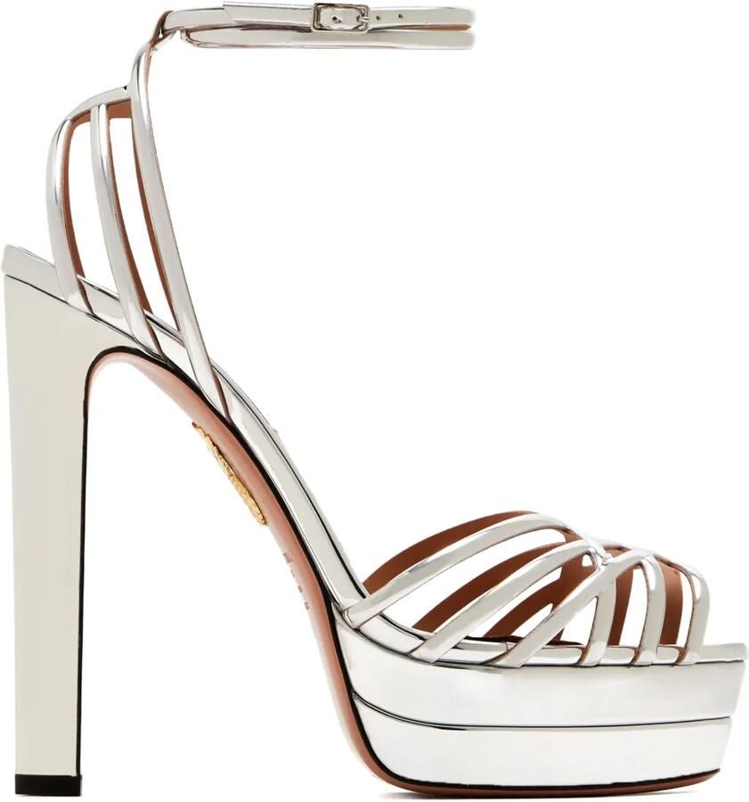 Aquazzura 130mm gekooide leren sandalen met plateauzool Grijs