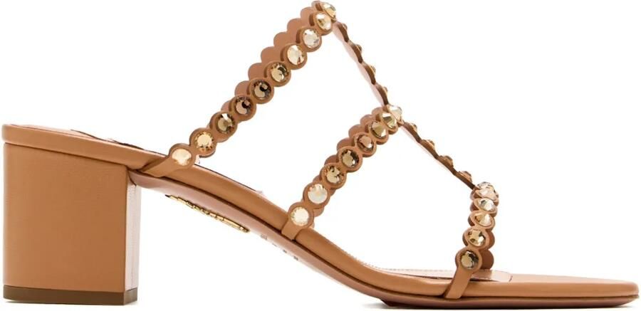 Aquazzura 50 mm Tequila sandalen met blokhak verfraaid met kristallen Bruin
