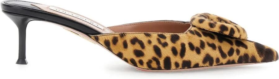 Aquazzura 50 mm The Hoop muiltjes met luipaardprint Beige