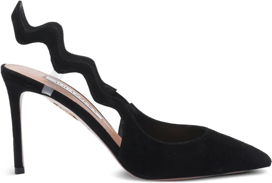 Aquazzura 85 mm Artiste slingback pumps met golvend detail Zwart