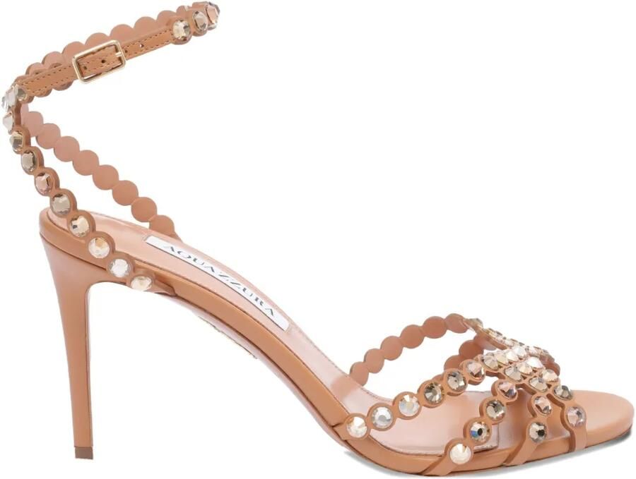 Aquazzura 85 mm leren sandalen met hak Beige