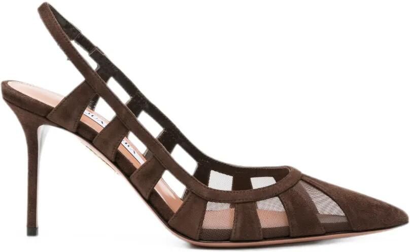 Aquazzura Acreen suède pumps met mesh vlakken Bruin