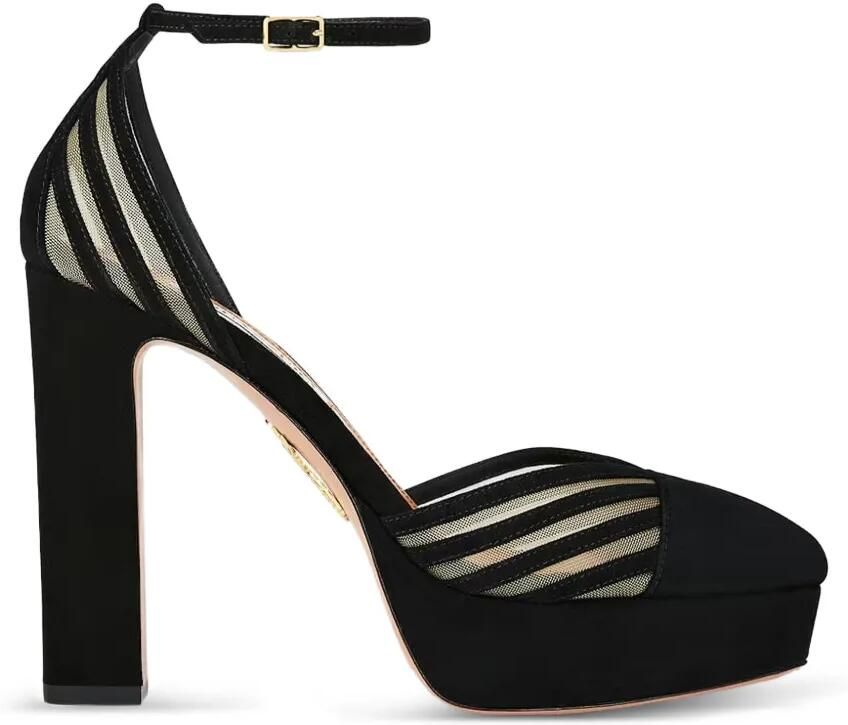 Aquazzura Alana Plateau suède pumps met hak Zwart