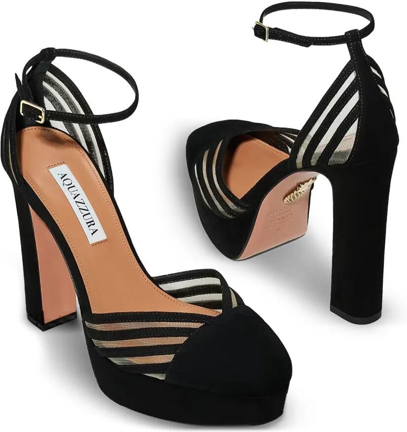 Aquazzura Alana Plateau suède pumps met hak Zwart - Foto 2