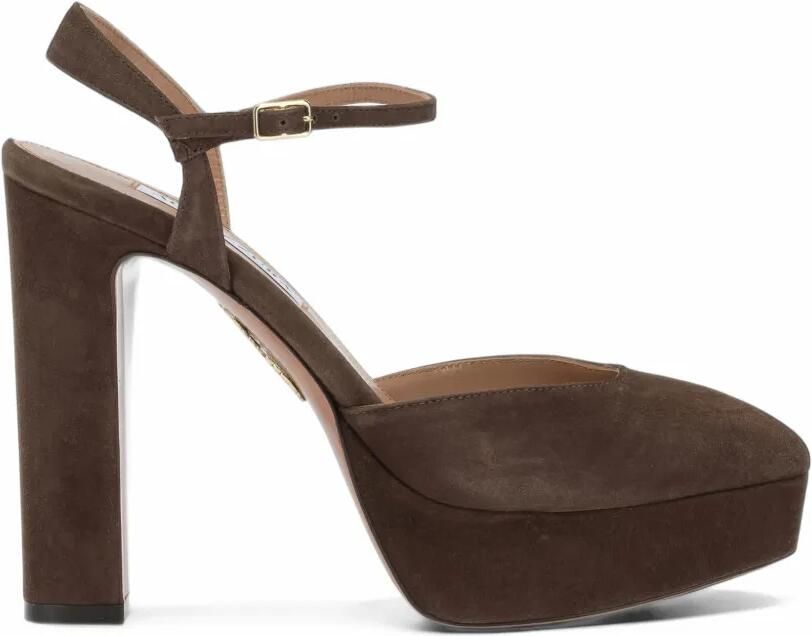 Aquazzura Amira Plateau suède pumps met plateauzool Bruin