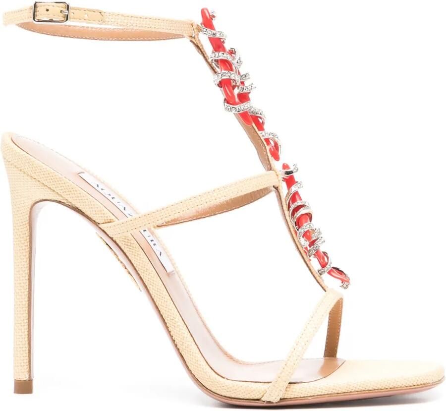 Aquazzura Capri Crush 105 mm raffia sandalen Beige
