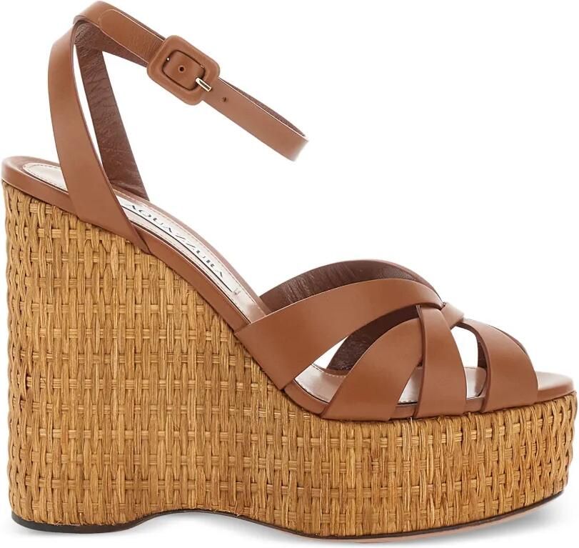 Aquazzura Copacabana geweven sandalen met sleehak Bruin