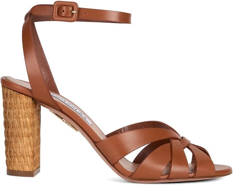 Aquazzura Copacabana sandalen met gekruiste band en geweven hak Bruin