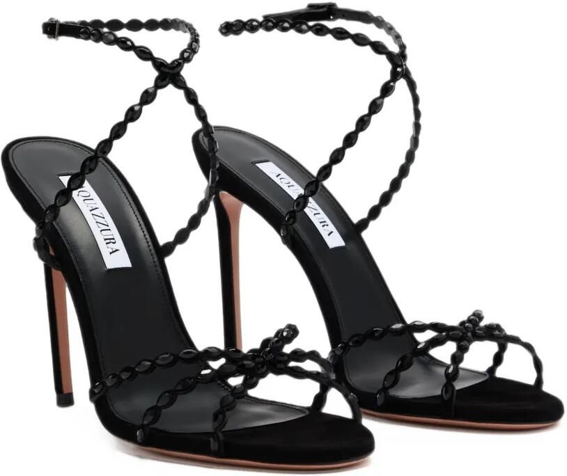 Aquazzura crystal-embellished suede sandals Zwart