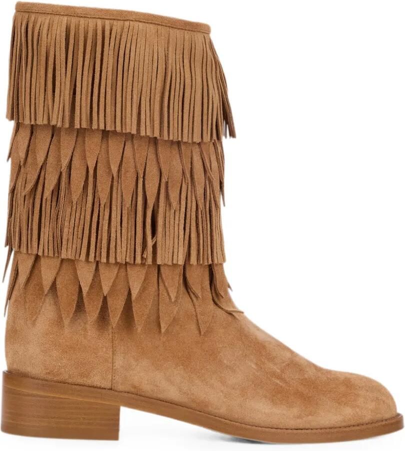 Aquazzura Gelaagde enkellaarzen met franje Beige