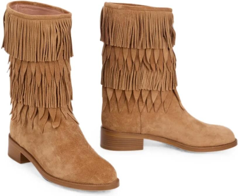 Aquazzura Gelaagde enkellaarzen met franje Beige - Foto 3