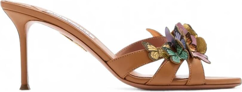 Aquazzura Leren muiltjes verfraaid met vlinders Beige