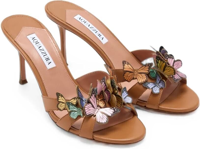Aquazzura Leren muiltjes verfraaid met vlinders Beige - Foto 3
