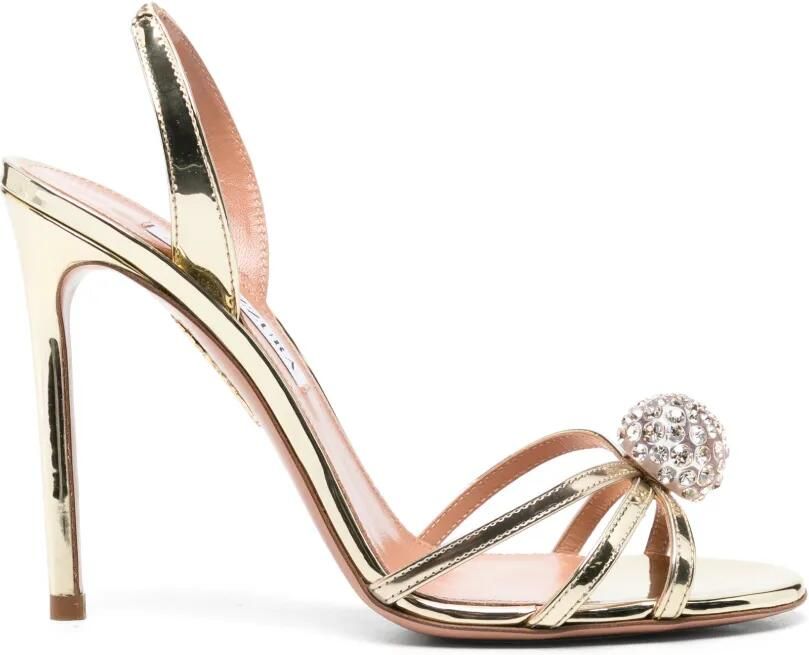 Aquazzura Leren sandalen met verfraaid met kristallen en hak Goud