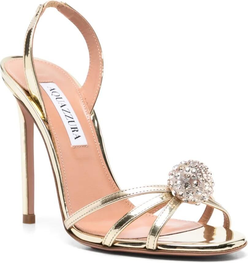 Aquazzura Leren sandalen met verfraaid met kristallen en hak Goud - Foto 3