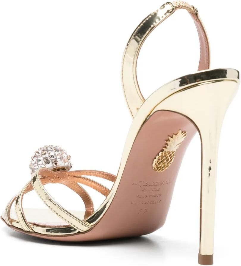 Aquazzura Leren sandalen met verfraaid met kristallen en hak Goud - Foto 2