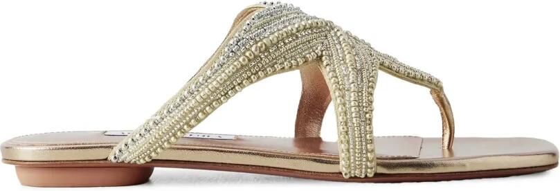 Aquazzura Reef Star leren sandalen met kralen Goud