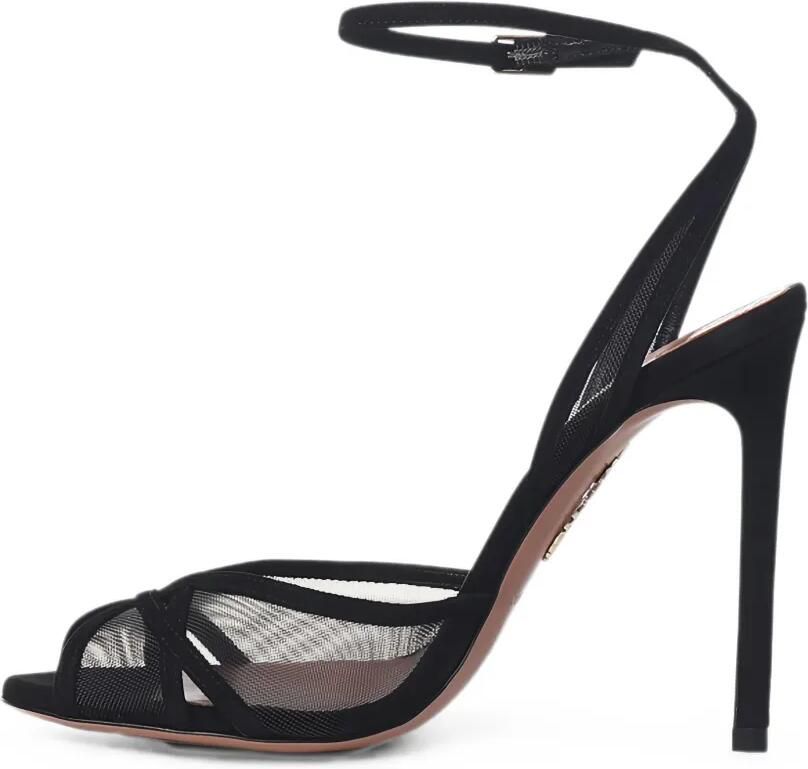 Aquazzura Shear suède sandalen met mesh vlak Zwart - Foto 4