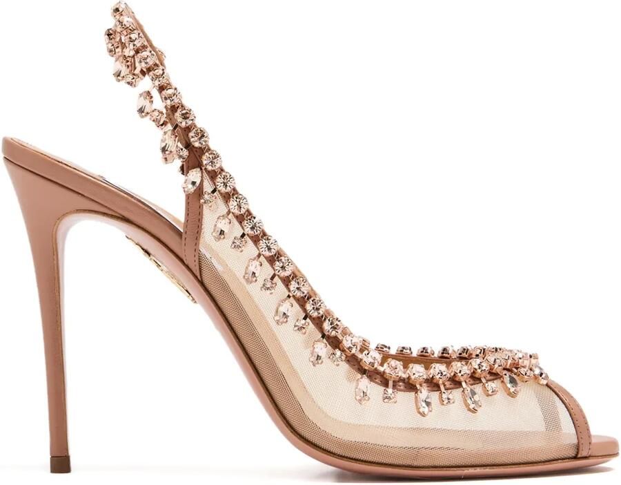 Aquazzura Slingback pumps met open neus en kralen Beige