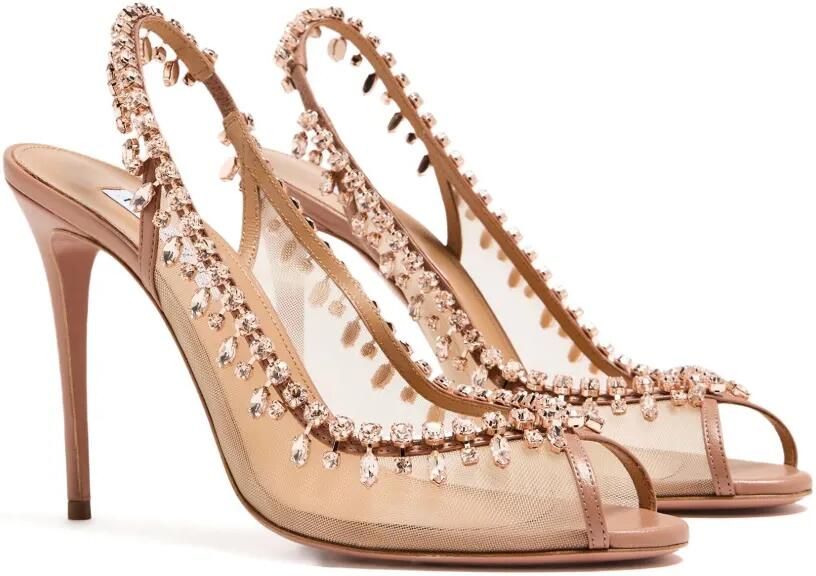 Aquazzura Slingback pumps met open neus en kralen Beige - Foto 4